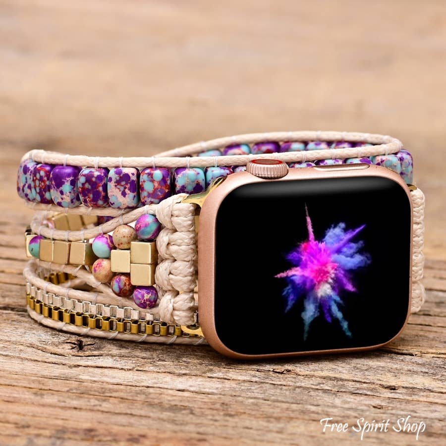 Purple Jasper & Gold Bead Apple Watch Band