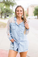 Load image into Gallery viewer, Chambray &amp; Lace Button Down
