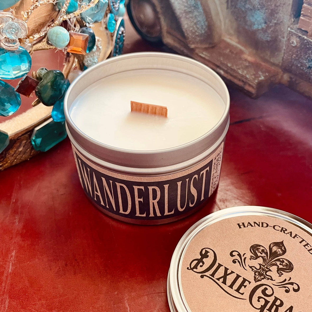 Wanderlust - 8 oz Candle Tin - Wooden Wick
