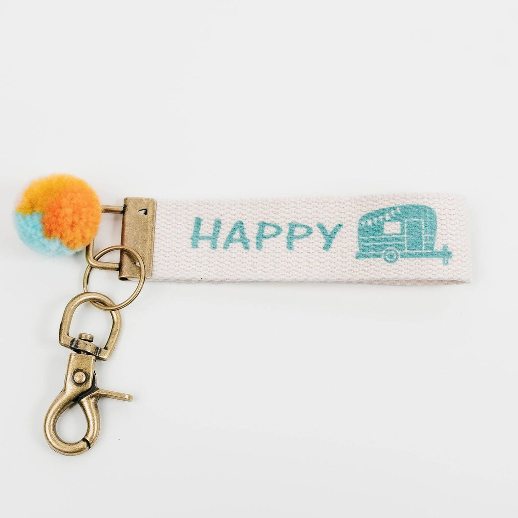 Happy Camper Canvas Keychain