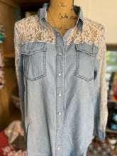 Load image into Gallery viewer, Chambray &amp; Lace Button Down
