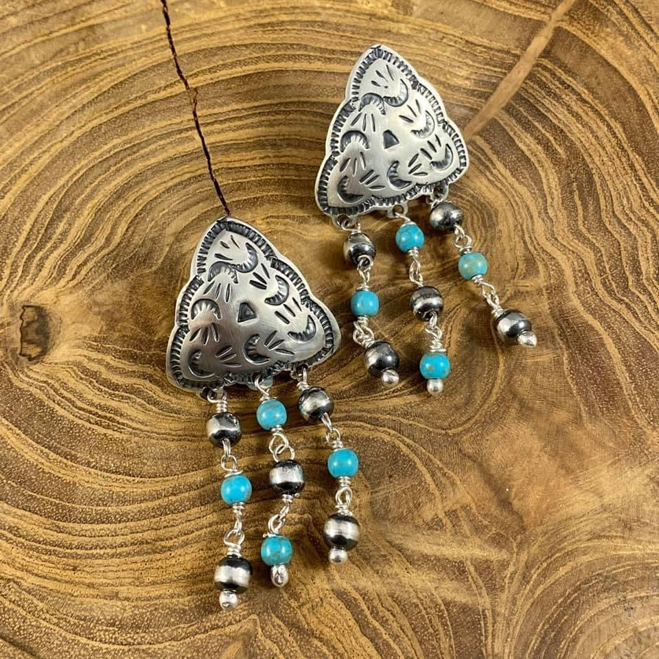 Sterling & Turquoise Navajo Pearl Earrings